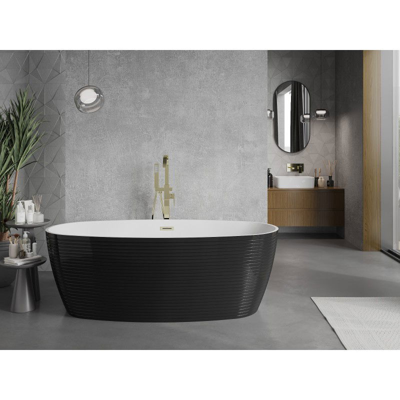 Mexen Lira fräi stoend Badewanne Muster 170 x 80 cm, wäiss/schwaarz, Iwwerlaf gëllen - 52831708075-50
