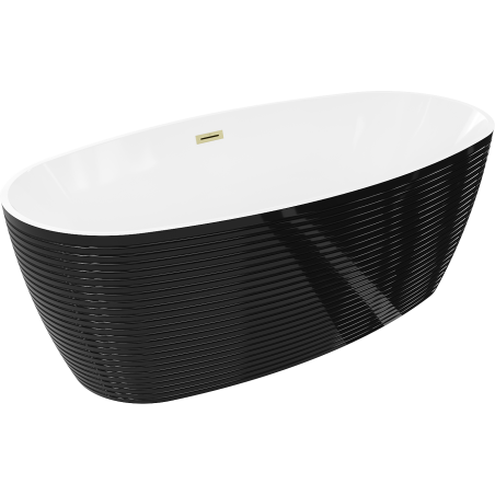 Mexen Lira bañera exenta modelo 170 x 80 cm, blanca/negra, rebosadero dorado cepillado - 52831708075-55