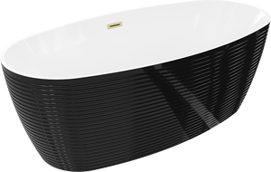 Mexen Lira freistehende Badewanne Muster 170 x 80 cm, weiß/schwarz, Überlauf gold gebürstet - 52831708075-55
