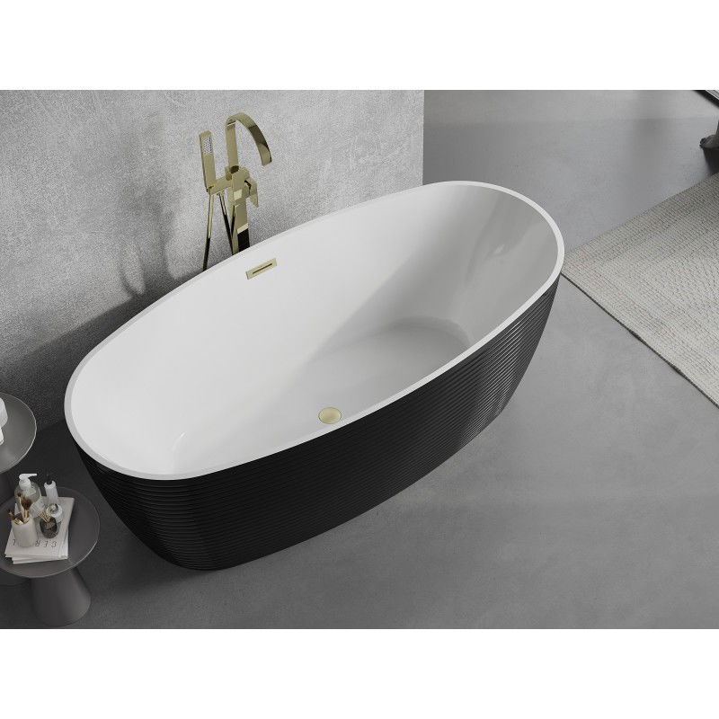 Mexen Lira bañera exenta modelo 170 x 80 cm, blanca/negra, rebosadero dorado cepillado - 52831708075-55