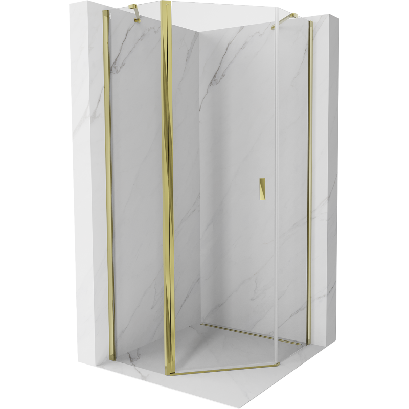 Mexen Mist cabina doccia pentagonale a battente 100 x 100 cm, trasparente, oro - 8A8-100-100-50-00