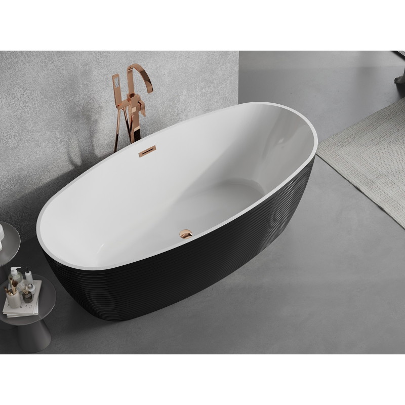 Mexen Lira wanna wolnostojąca wzór 170 x 80 cm, biała/czarna, przelew różowe złoto - 52831708075-60