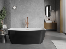 Mexen Lira freistehende Badewanne Muster 170 x 80 cm, weiß/schwarz, Überlauf Roségold - 52831708075-60