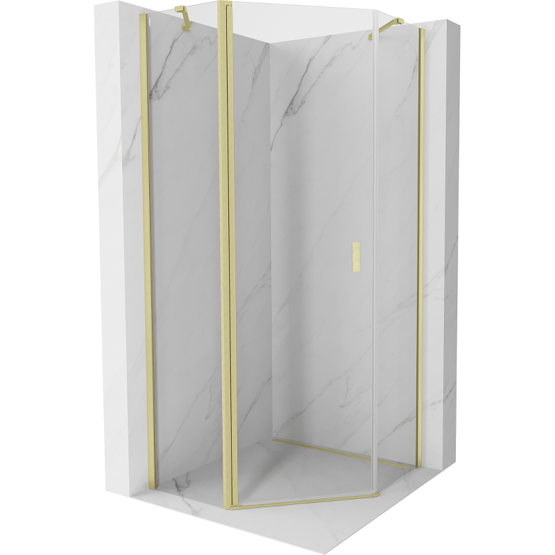 Mexen Mist cabine de douche pentagonale pivotante 80 x 80 cm, transparent, or brossé - 8A8-080-080-55-00