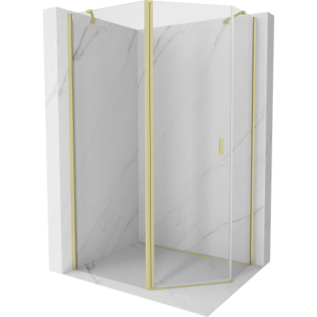 Mexen Mist asymmetrische Fünfeck-Duschkabine schwenkbar 90 x 80 cm, transparent, gebürstetes Gold - 8A8-090-080-55-00