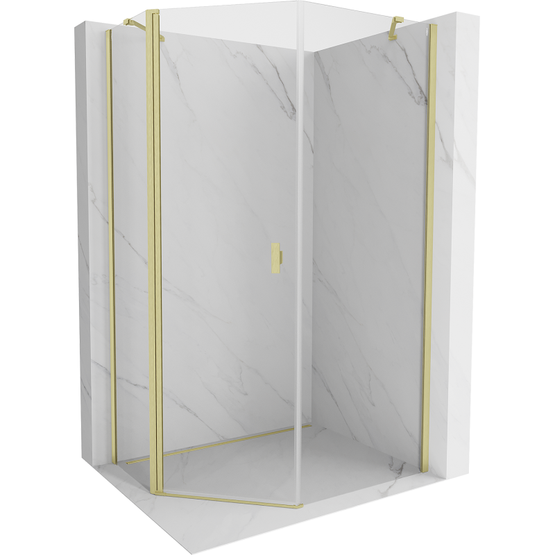 Mexen Mist pentagonal asymmetrical pivot shower enclosure 80 x 90 cm, transparent, brushed gold - 8A8-080-090-55-00
