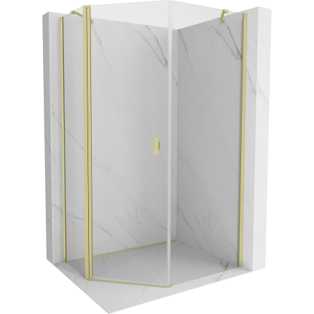 Mexen Mist cabina de ducha pentagonal asimétrica abatible 80 x 90 cm, transparente, oro cepillado - 8A8-080-090-55-00