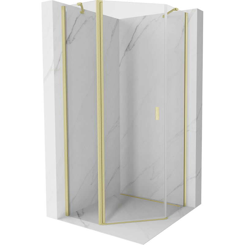 Mexen Mist cabine de duche pentagonal com porta de abrir 90 x 90 cm, transparente, dourado escovado - 8A8-090-090-55-00