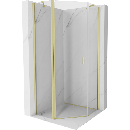 Mexen Mist Fünfeck-Duschkabine schwenkbar 90 x 90 cm, transparent, gold gebürstet - 8A8-090-090-55-00