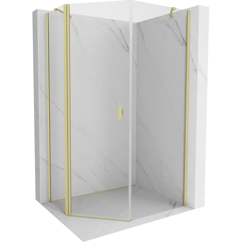 Mexen Mist Fünfeck-Duschkabine asymmetrisch schwenkbar 90 x 100 cm, transparent, gebürstetes Gold - 8A8-090-100-55-00