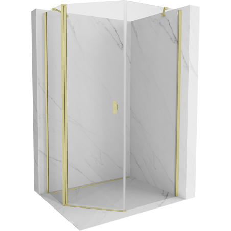 Mexen Mist Fünfeck-Duschkabine asymmetrisch schwenkbar 90 x 100 cm, transparent, gebürstetes Gold - 8A8-090-100-55-00