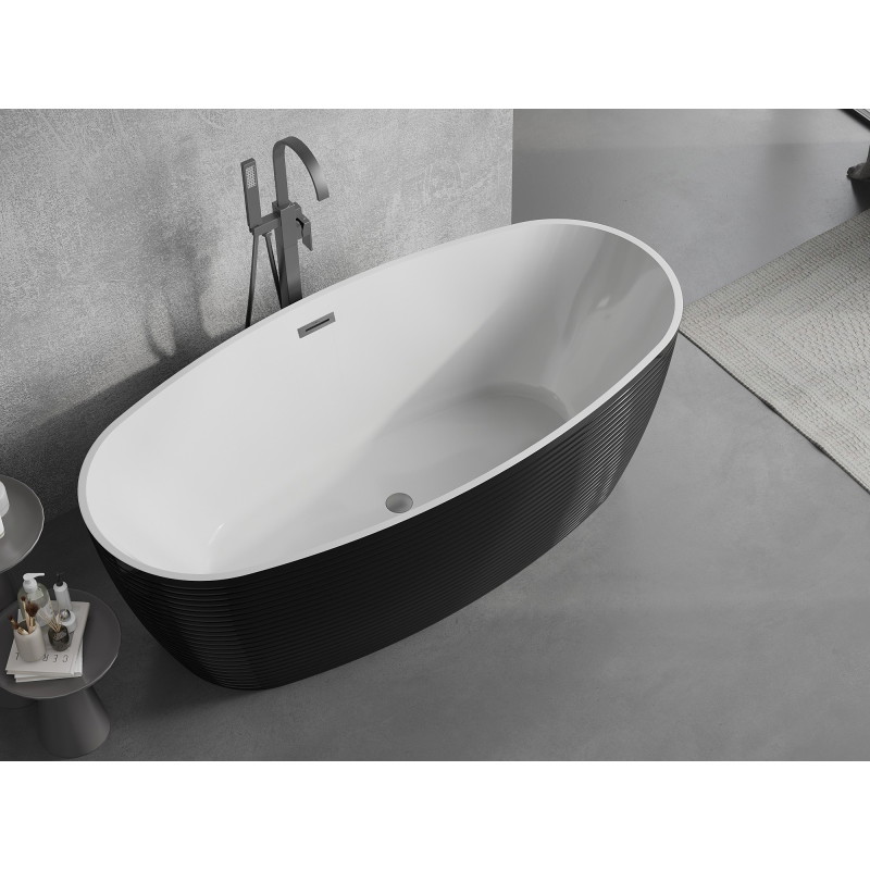Mexen Lira wanna wolnostojąca wzór 170 x 80 cm, biała/czarna, przelew czarny - 52831708075-70