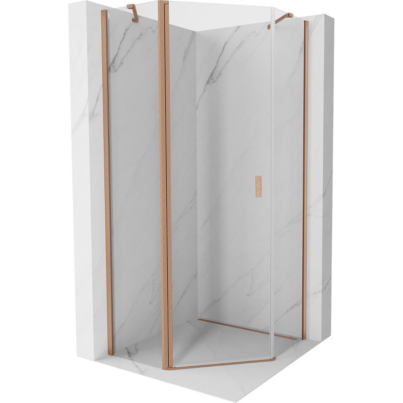 Mexen Mist kutni tuš s pet stranica, sklopivi 80 x 80 cm, proziran, brušeni bakar - 8A8-080-080-65-00