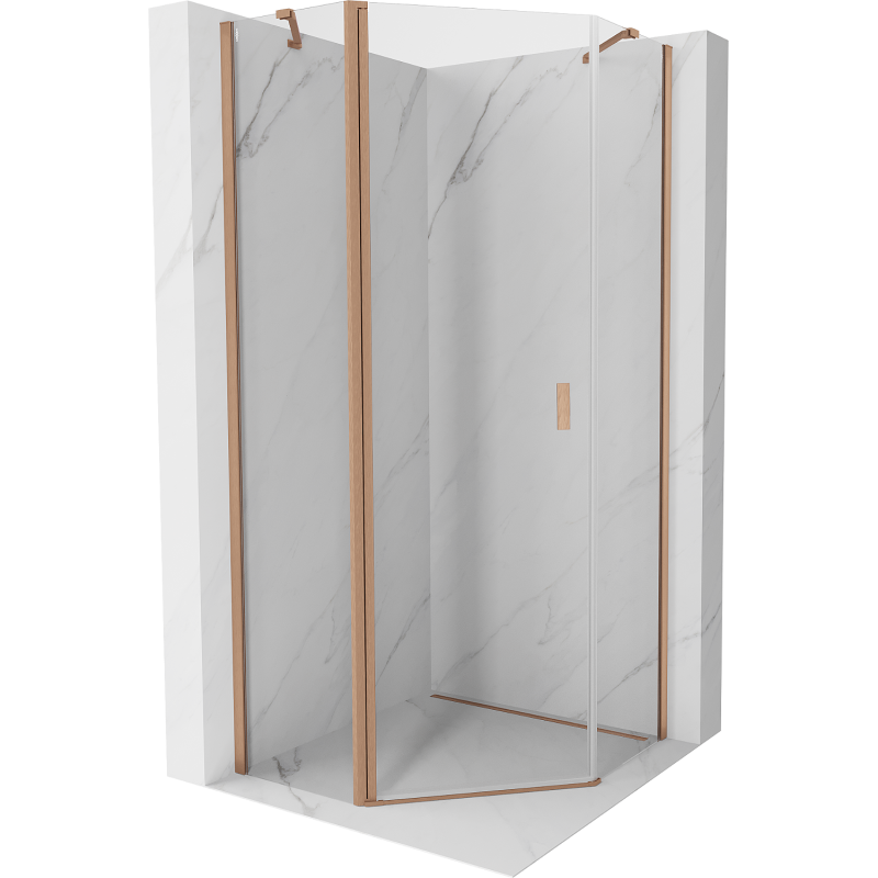 Mexen Mist vijfhoekige draaideur douchecabine 80 x 80 cm, transparant, geborsteld koper - 8A8-080-080-65-00