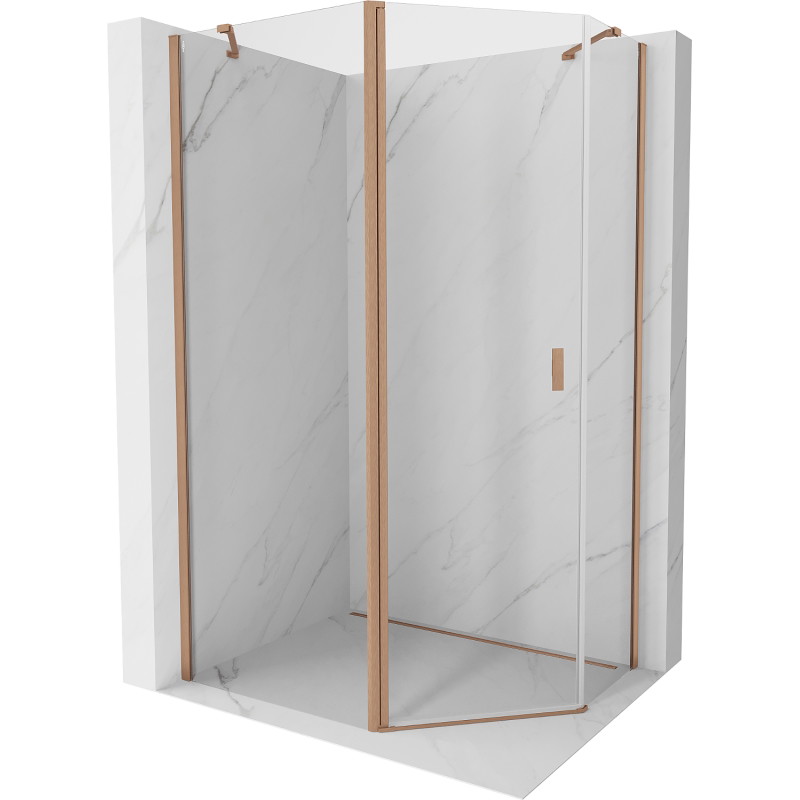 Mexen Mist asymmetrische vijfhoekige douchecabine met scharnierende deur 100 x 80 cm, transparant, geborsteld koper