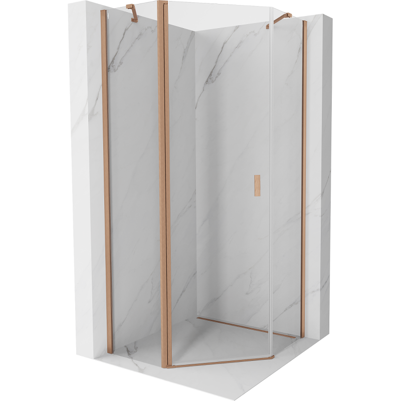 Mexen Mist pentagonal pivot shower cabin 90 x 90 cm, transparent, brushed copper - 8A8-090-090-65-00