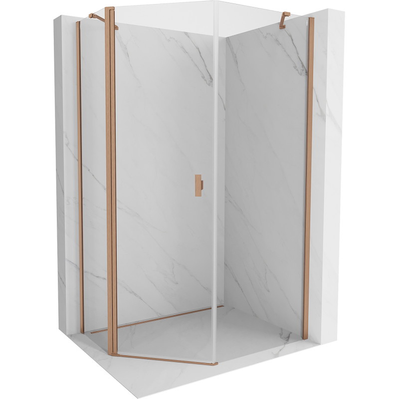 Mexen Mist asymmetrical pivot shower cabin pentagonal 90 x 100 cm, transparent, brushed copper - 8A8-090-100-65-00
