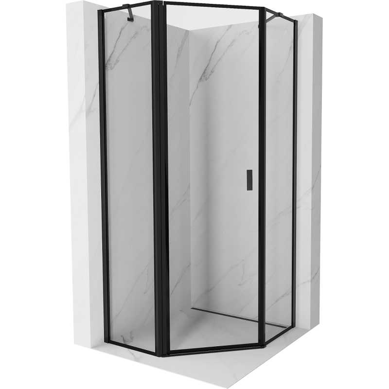Mexen Mist Fünfeck-Duschkabine, schwenkbar links 80 x 80 cm, schwarzer Rahmen, schwarz - 8A8-080-080-70-70-L