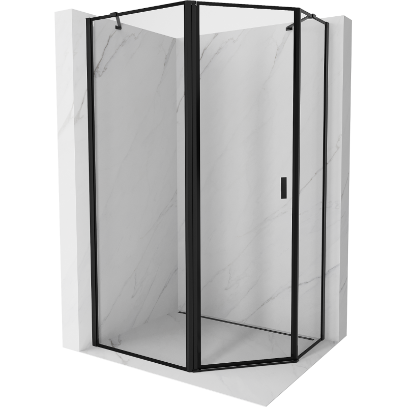 Mexen Mist cabine de duche pentagonal assimétrica com porta de abrir esquerda 100 x 80 cm, estrutura preta, preta
