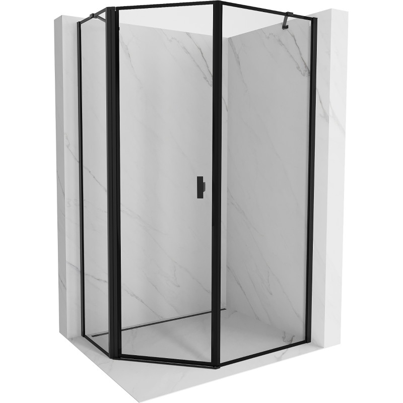 Mexen Mist asymmetrische vijfhoekige douchecabine linksdraaiend 80 x 90 cm, zwarte lijst, zwart - 8A8-080-090-70-70-L
