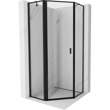 Mexen Mist Fünfeck-Duschkabine, schwenkbar, links, 90 x 90 cm, schwarzer Rahmen, schwarz - 8A8-090-090-70-70-L