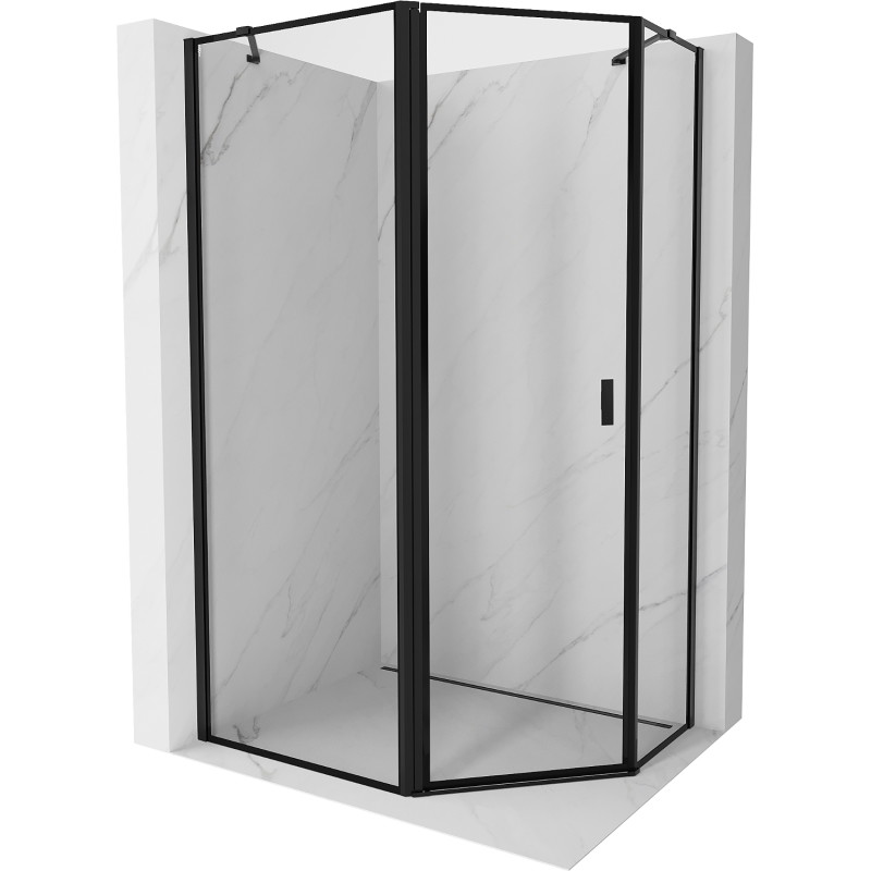 Mexen Mist Asymmetrische fünfeckige Duschkabine, klappbar, links 100 x 90 cm, schwarzer Rahmen, schwarz - 8A8-100-090-70-70-L
