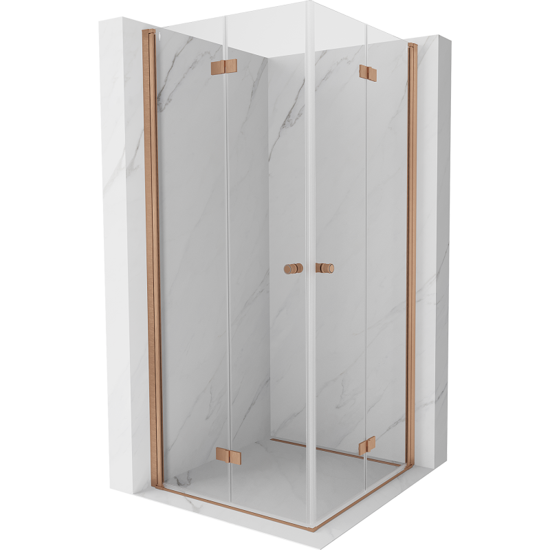 Mexen Mist-F Duo vouwbare douchecabine 90 x 90 cm, transparant, geborsteld koper - 8A6-090L-090P-65-00