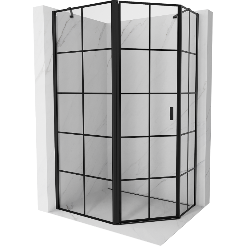 Mexen Mist asymmetrische fünfeckige Duschkabine Linksanschlag 100 x 80 cm, schwarzes Gitter, schwarz - 8A8-100-080-70-77-L