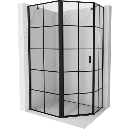 Mexen Mist asymmetrische fünfeckige Duschkabine Linksanschlag 100 x 80 cm, schwarzes Gitter, schwarz - 8A8-100-080-70-77-L