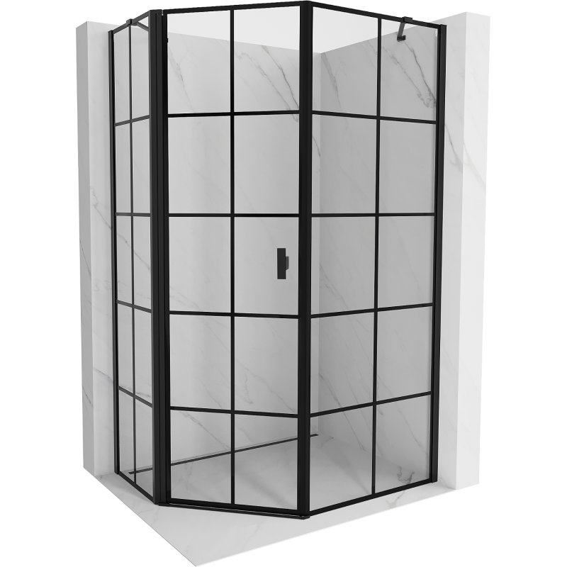 Mexen Mist asymmetrische fünfseitige Duschkabine, links öffnend 80 x 90 cm, schwarzes Gitter, schwarz - 8A8-080-090-70-77-L