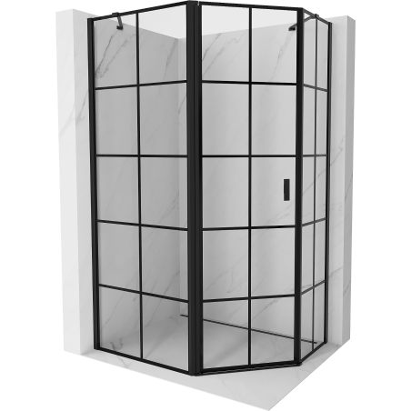 Mexen Mist asymmetrische fünfeckige Duschkabine links 100 x 90 cm, schwarzes Gitter, schwarz - 8A8-100-090-70-77-L