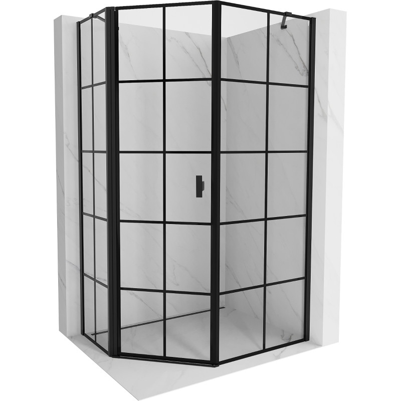 Mexen Mist asimeetriska piecstūra dušas kabīne ar atveramu kreiso durvīm 90 x 100 cm, melnais režģis, melna