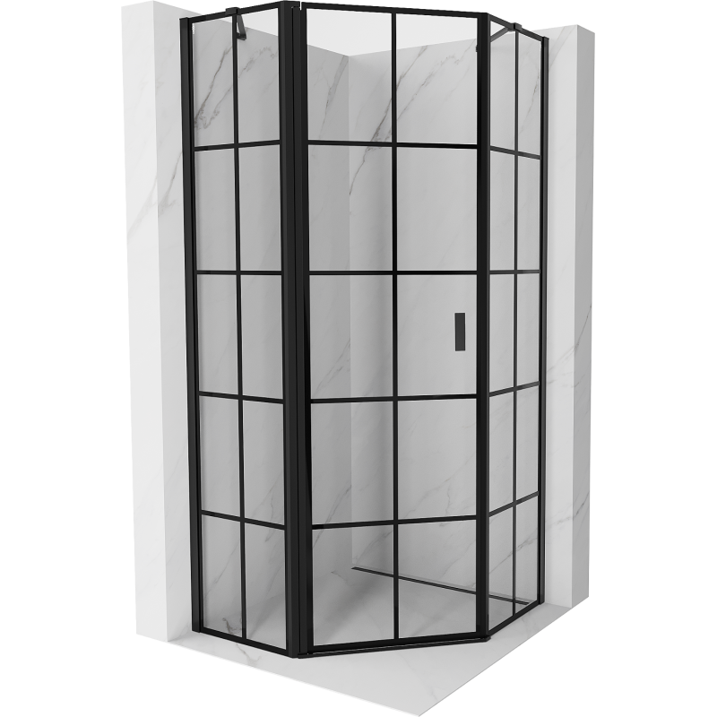 Mexen Mist cabine de douche pentagonale pivotante gauche 100 x 100 cm, grille noire, noir - 8A8-100-100-70-77-L