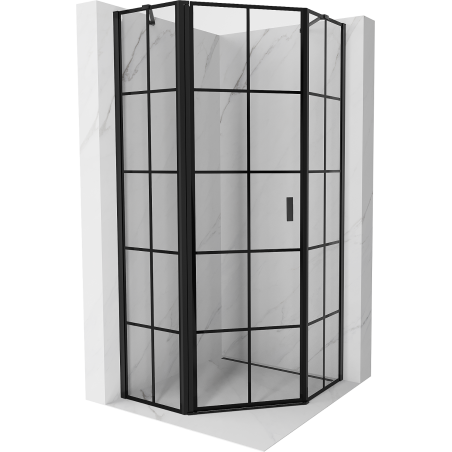 Mexen Mist vijfhoekige opklapbare douchecabine links 100 x 100 cm, zwart raster, zwart - 8A8-100-100-70-77-L