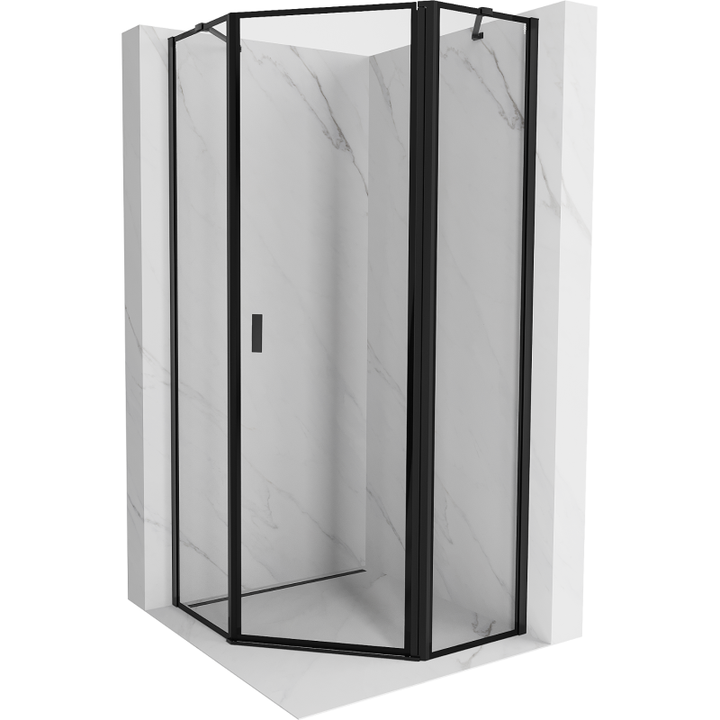 Mexen Mist vijfhoekige douchecabine scharnierend rechts 80 x 80 cm, zwart frame, zwart - 8A8-080-080-70-70-P