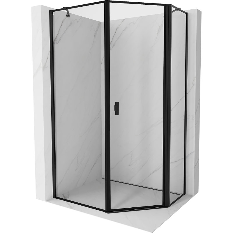 Mexen Mist vijfhoekige asymmetrische douchecabine rechts zwaai 90 x 100 cm, zwart frame, zwart - 8A8-090-100-70-70-P
