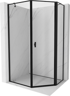 Mexen Mist cabine de duche pentagonal assimétrica com porta de abrir direita 90 x 100 cm, moldura preta, preta