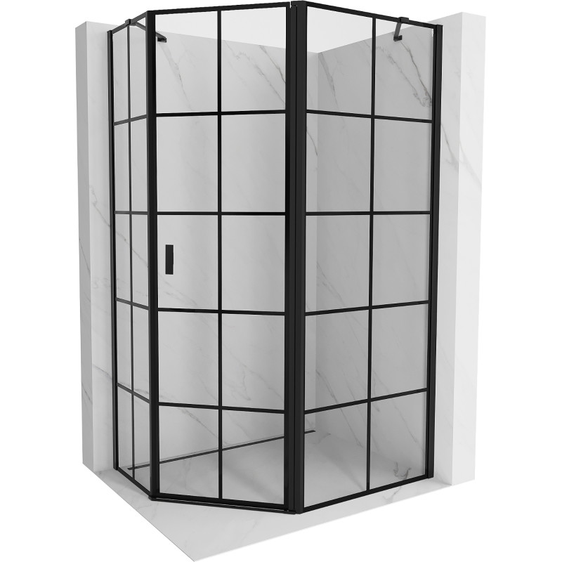 Mexen Mist cabina doccia pentagonale asimmetrica apribile destra 100 x 90 cm, griglia nera, nero - 8A8-100-090-70-77-P