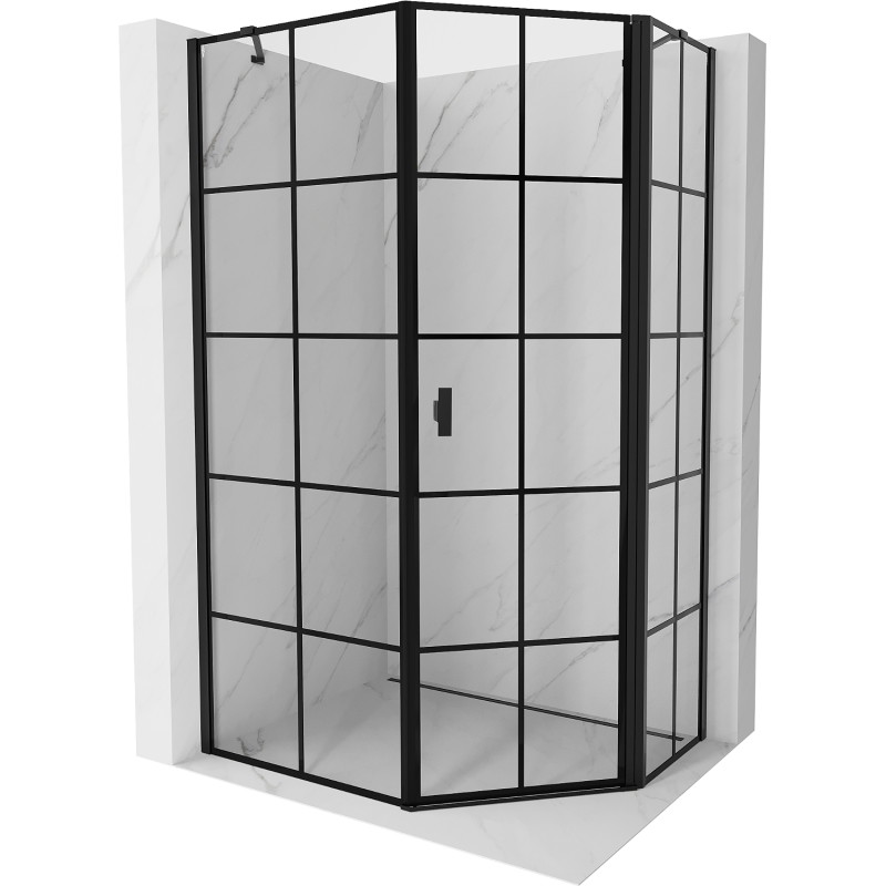 Mexen Mist asimetriju labā stūra piekārtā labā 80 x 100 cm, melns režģis, melns - 8A8-080-100-70-77-P