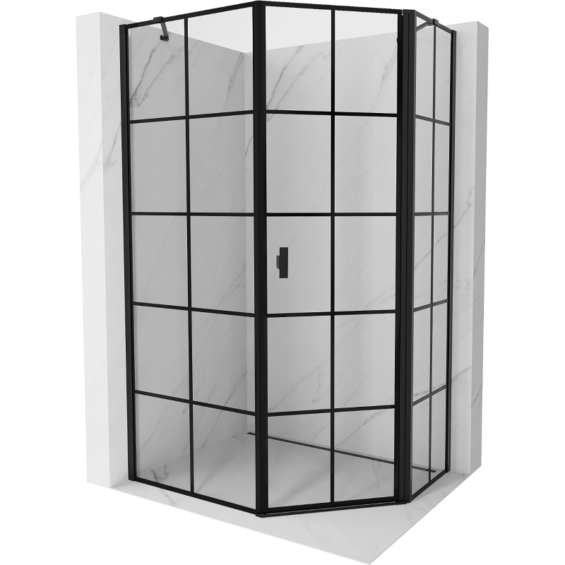 Mexen Mist cabina doccia pentagonale asimmetrica a battente destra 80 x 100 cm, griglia nera, nero - 8A8-080-100-70-77-P