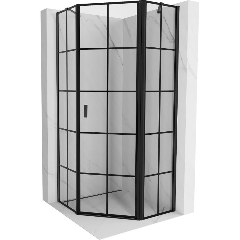 Mexen Mist pentagonal right-opening shower cabin 100 x 100 cm, black grid, black - 8A8-100-100-70-77-P