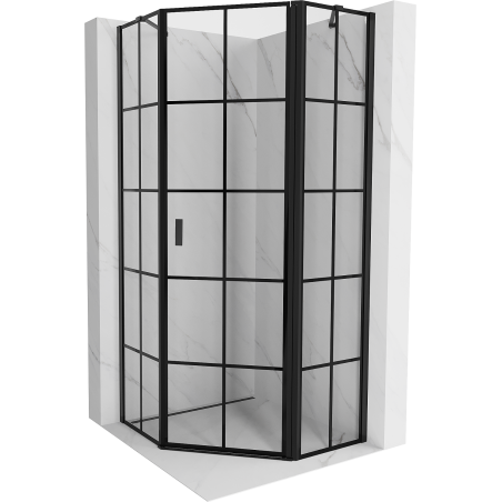 Mexen Mist pentagonal right-opening shower cabin 100 x 100 cm, black grid, black - 8A8-100-100-70-77-P