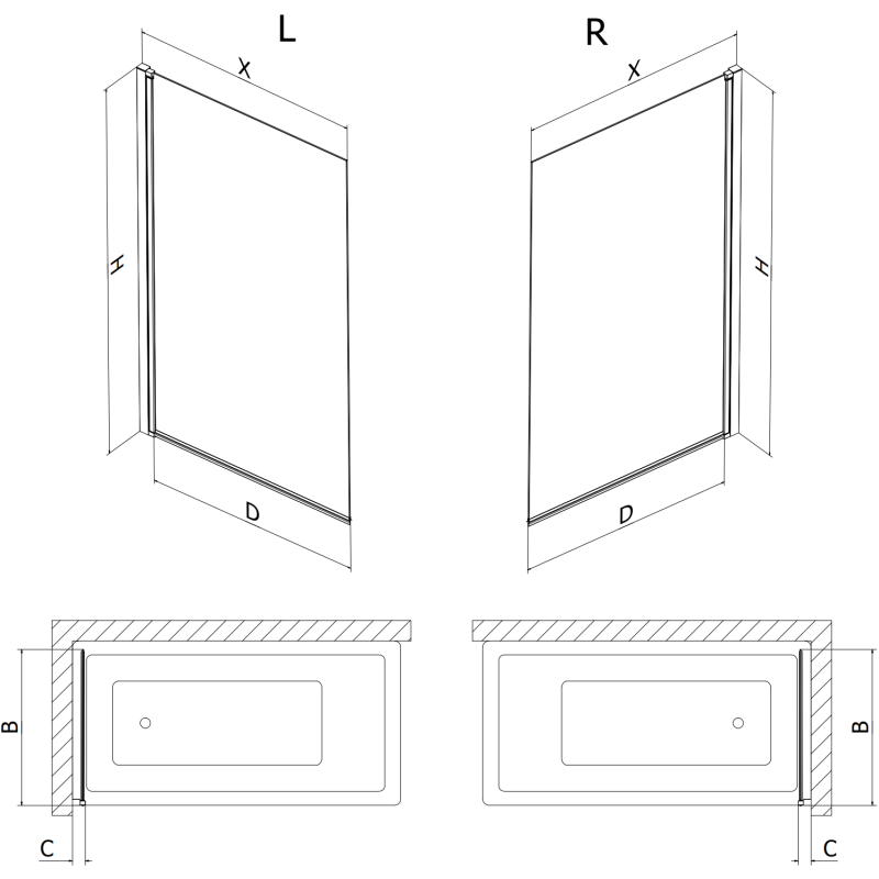 Mexen Mist divisória de chuveiro de 1 painel, lado direito, 70 x 150 cm, grade preta, preto - 8A9-070-001-70-77-P