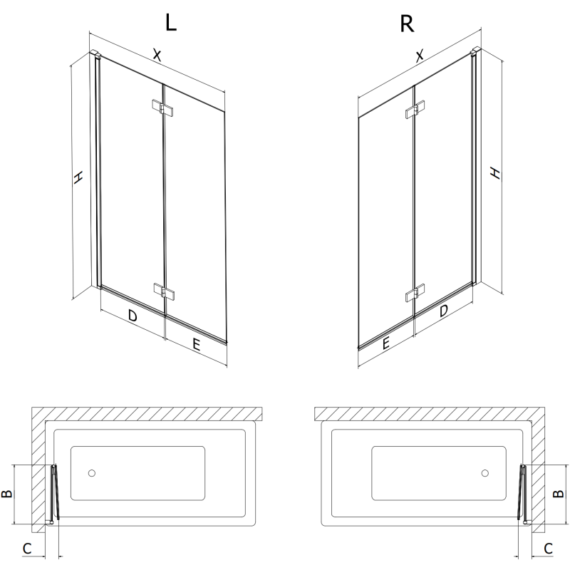Mexen Mist δίφυλλη αριστερή καμπίνα μπάνιου 110 x 150 cm, διαφανής, χρυσή