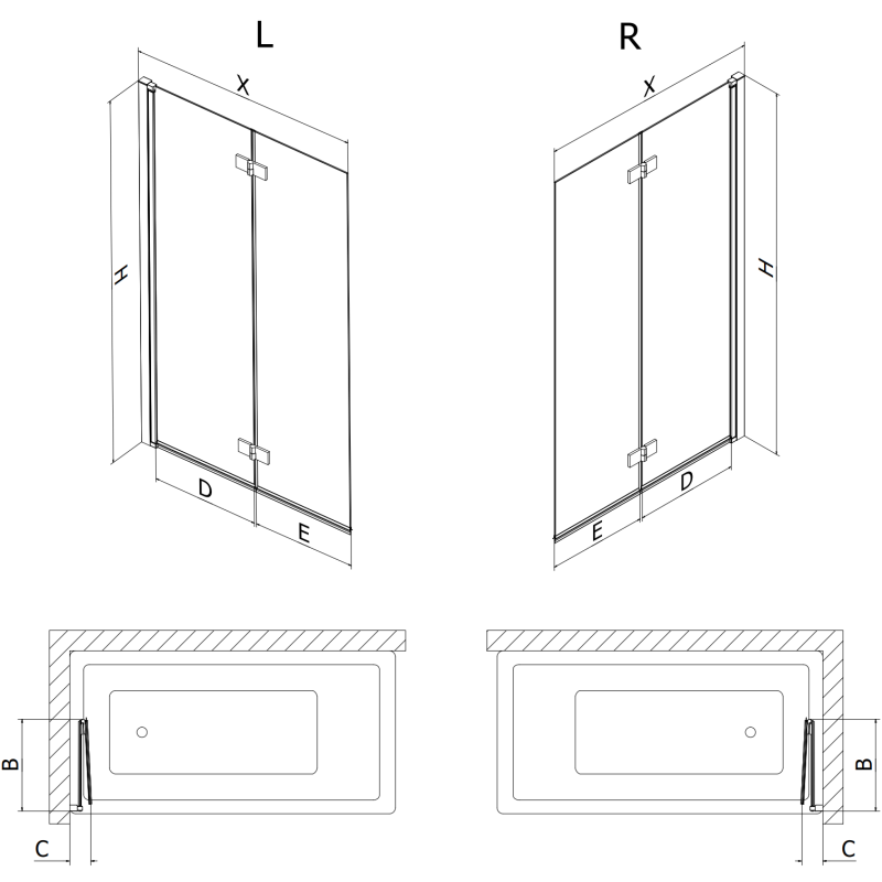 Mexen Mist 2-wing left shower screen 80 x 150 cm, black frame, black - 8A9-080-002-70-70-L