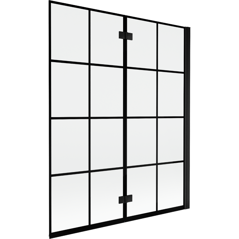 Mexen Mist resguardo de banho de 2 painéis direito 140 x 150 cm, grade preta, preto - 8A9-140-002-70-77-P