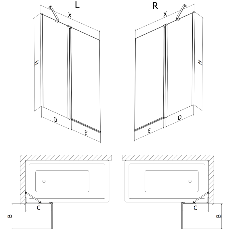 Mexen Mist badscherm 2-delig 130 x 150 cm, transparant, chroom - 8A9-130-011-01-00
