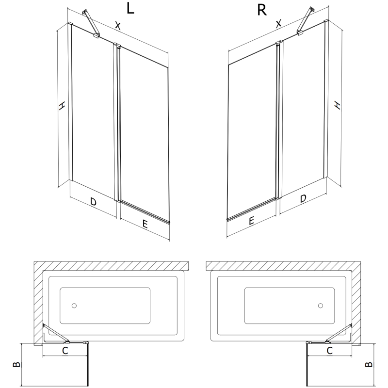 Mexen Mist paravento doccia a 2 ante destro 140 x 150 cm, cornice nera, nero - 8A9-140-011-70-70-P