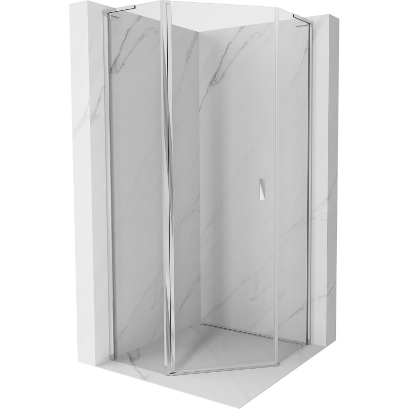 Mexeni Mist L viiepoolne hingedega dušinurk 90 x 90 cm, läbipaistev, kroom - 8A8L-090-090-01-00