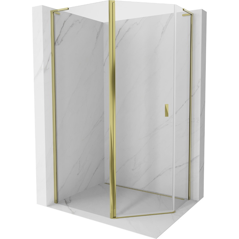 Mexen Mist L asymmetrical hinged pentagonal shower enclosure 90 x 80 cm, transparent, gold - 8A8L-090-080-50-00
